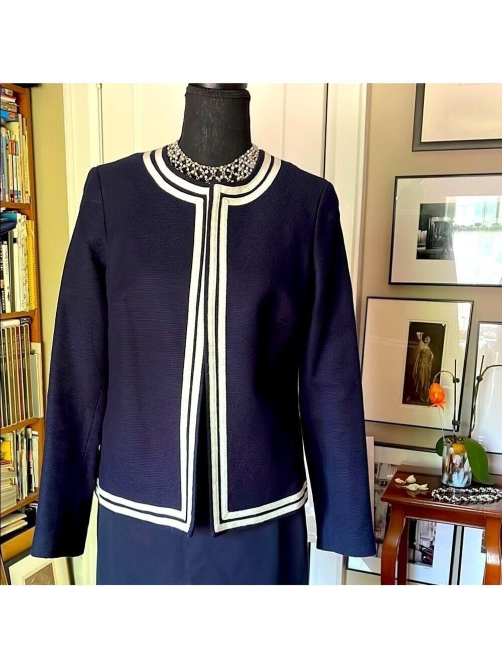 Talbots Blue White Trim Blazer Size 6 Petite - Picture 2 of 16